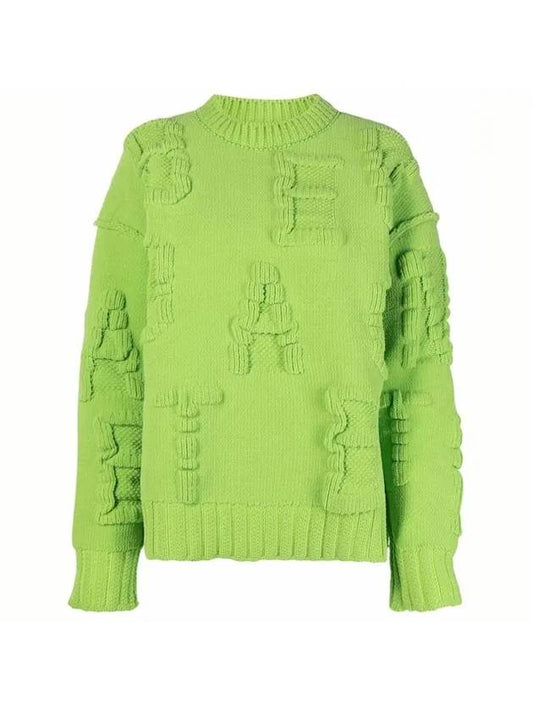 Bottega Veneta Chenille Alphabet Emboss Logo Knit Top Green