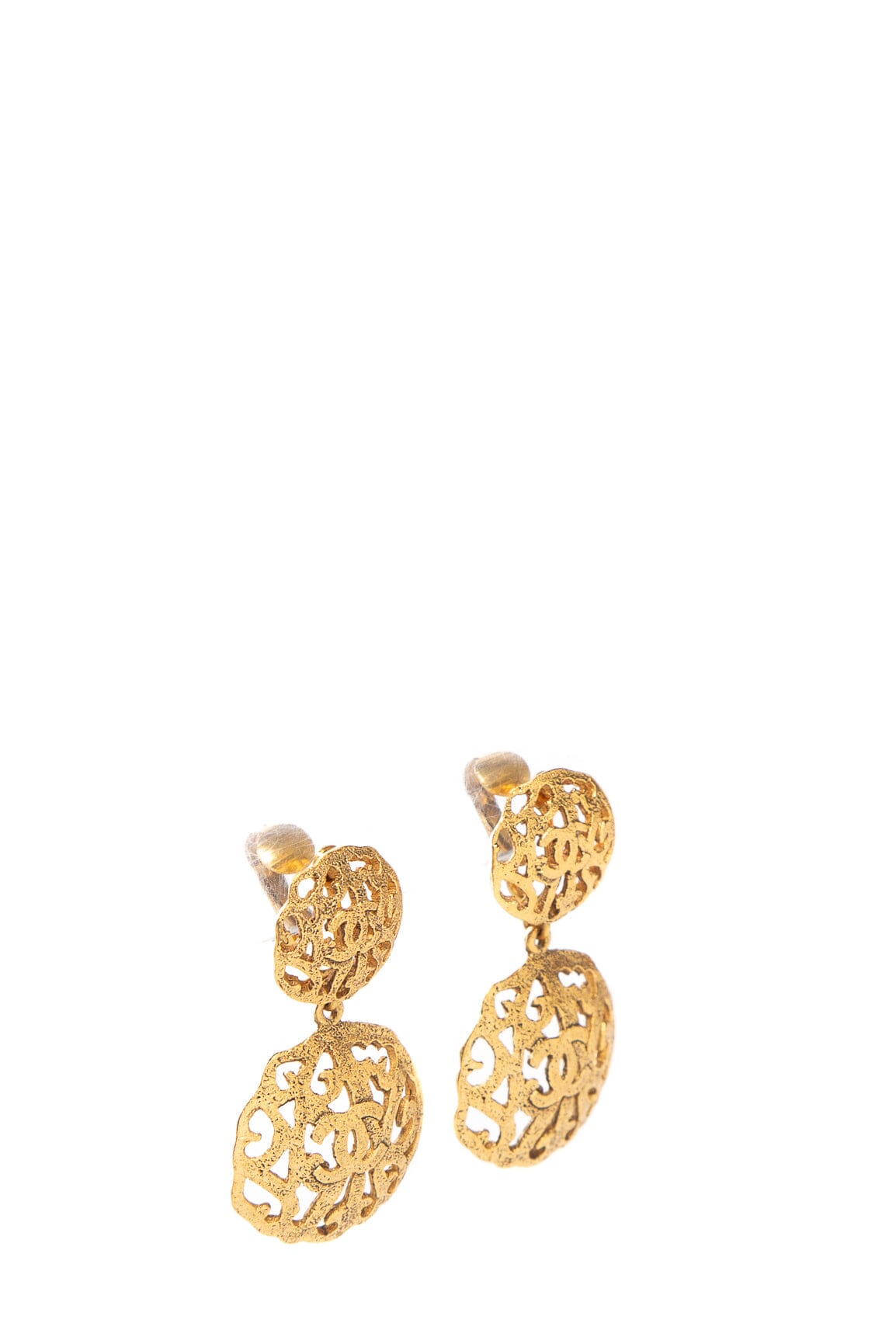 Chanel Vintage Gold Filigree Drop Clip-On Earrings