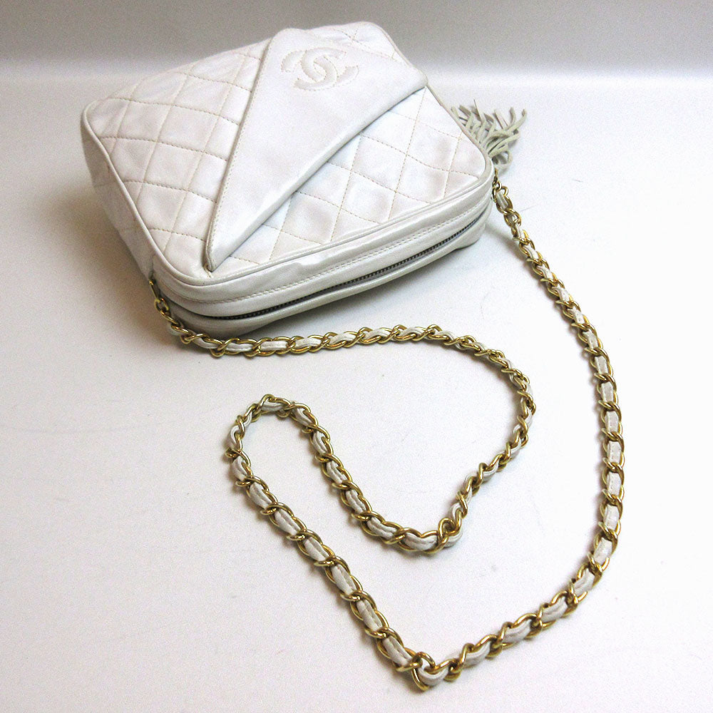 Chanel Lambskin Chain Shoulder Bag White Gold Hardware