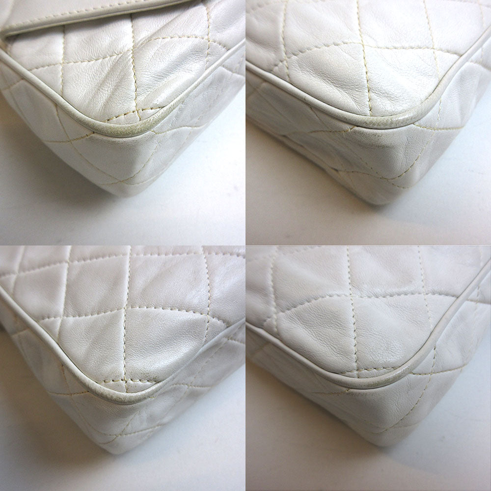 Chanel Lambskin Chain Shoulder Bag White Gold Hardware