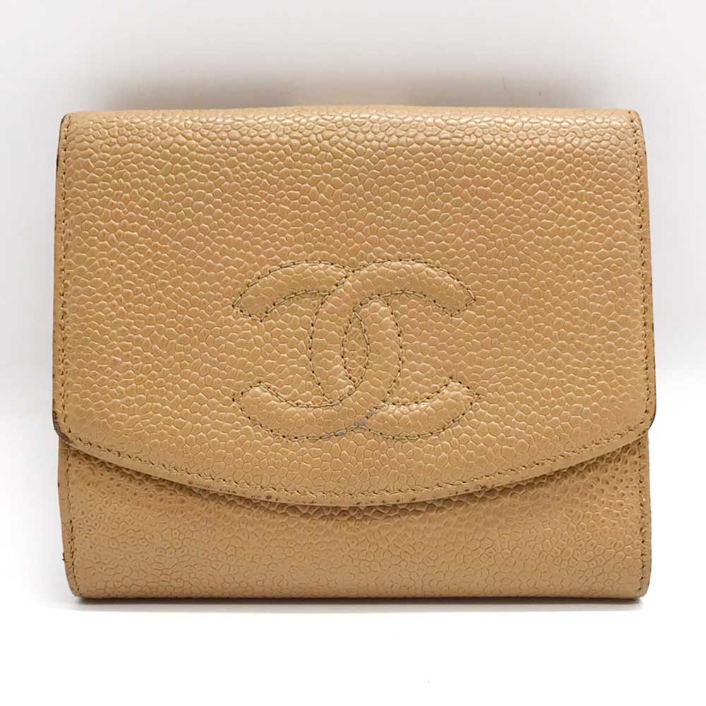 Chanel Caviar Skin Bifold Wallet Beige