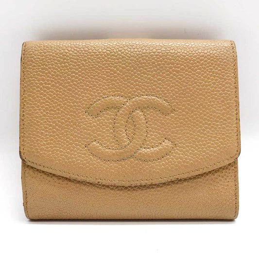 Chanel Caviar Skin Bifold Wallet Beige