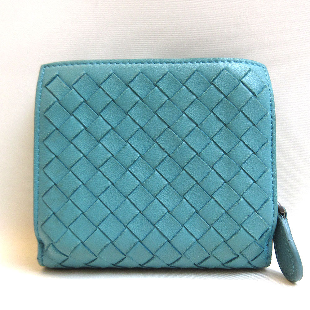 Bottega Veneta Lambskin Mini Wallet Blue Intrecciato