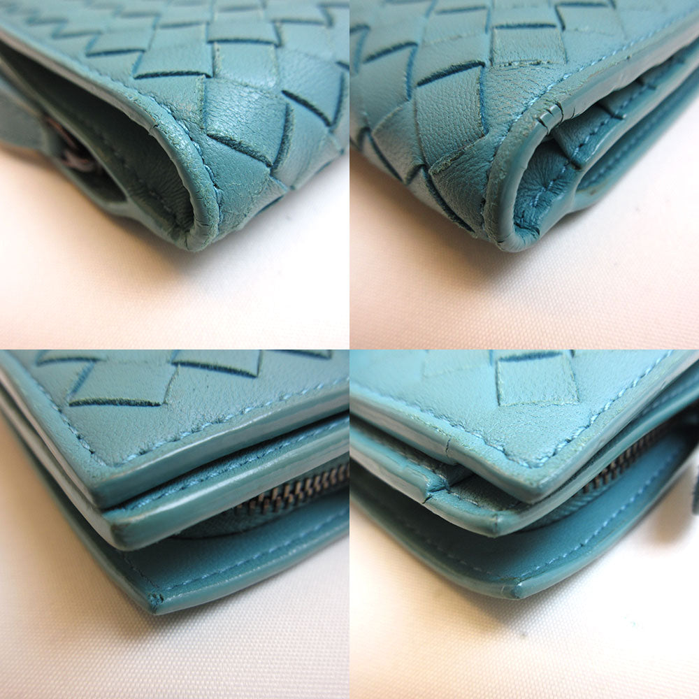 Bottega Veneta Lambskin Mini Wallet Blue Intrecciato