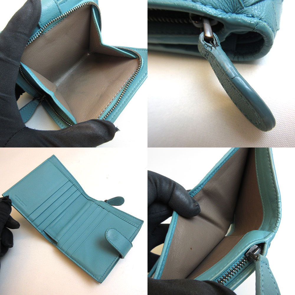 Bottega Veneta Lambskin Mini Wallet Blue Intrecciato