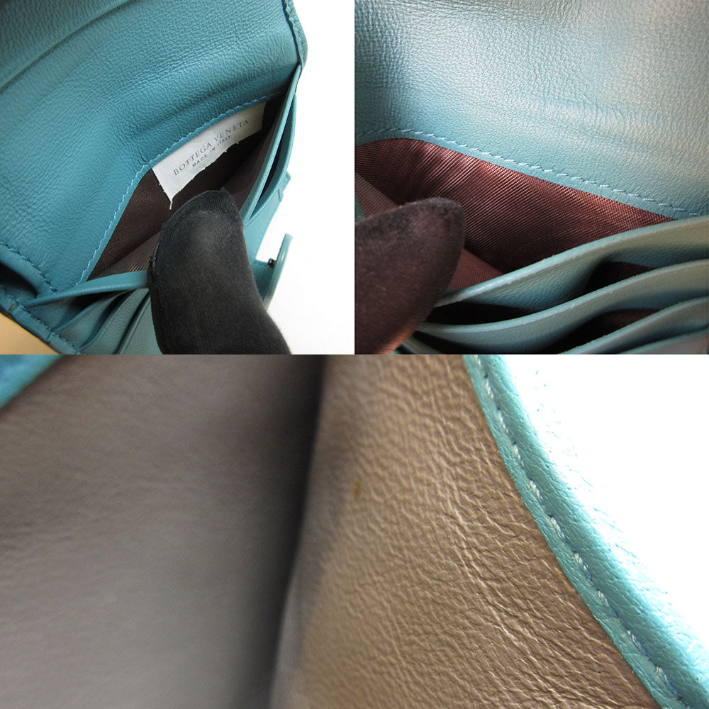 Bottega Veneta Lambskin Mini Wallet Blue Intrecciato