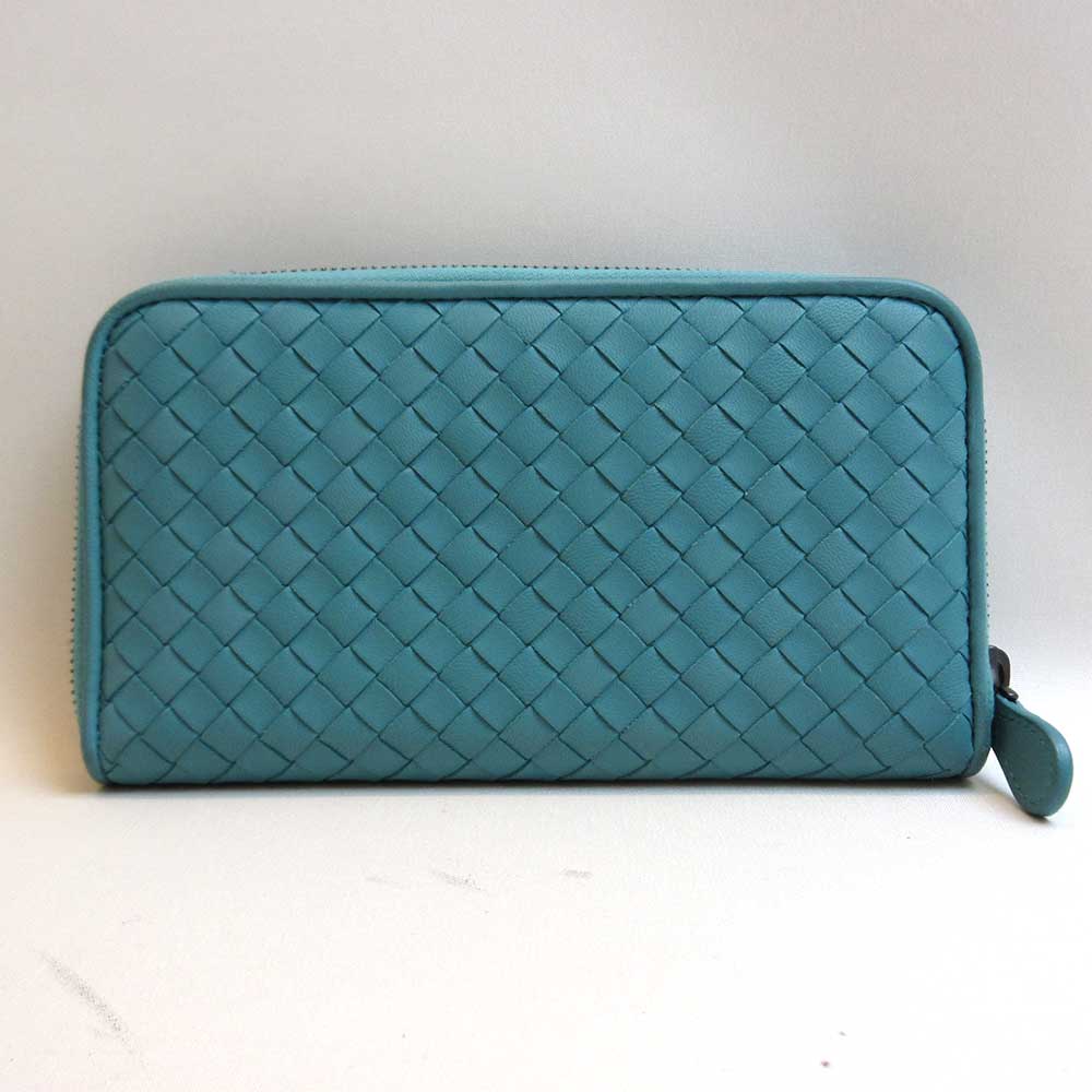 Bottega Veneta Leather Long Wallet Blue Unisex
