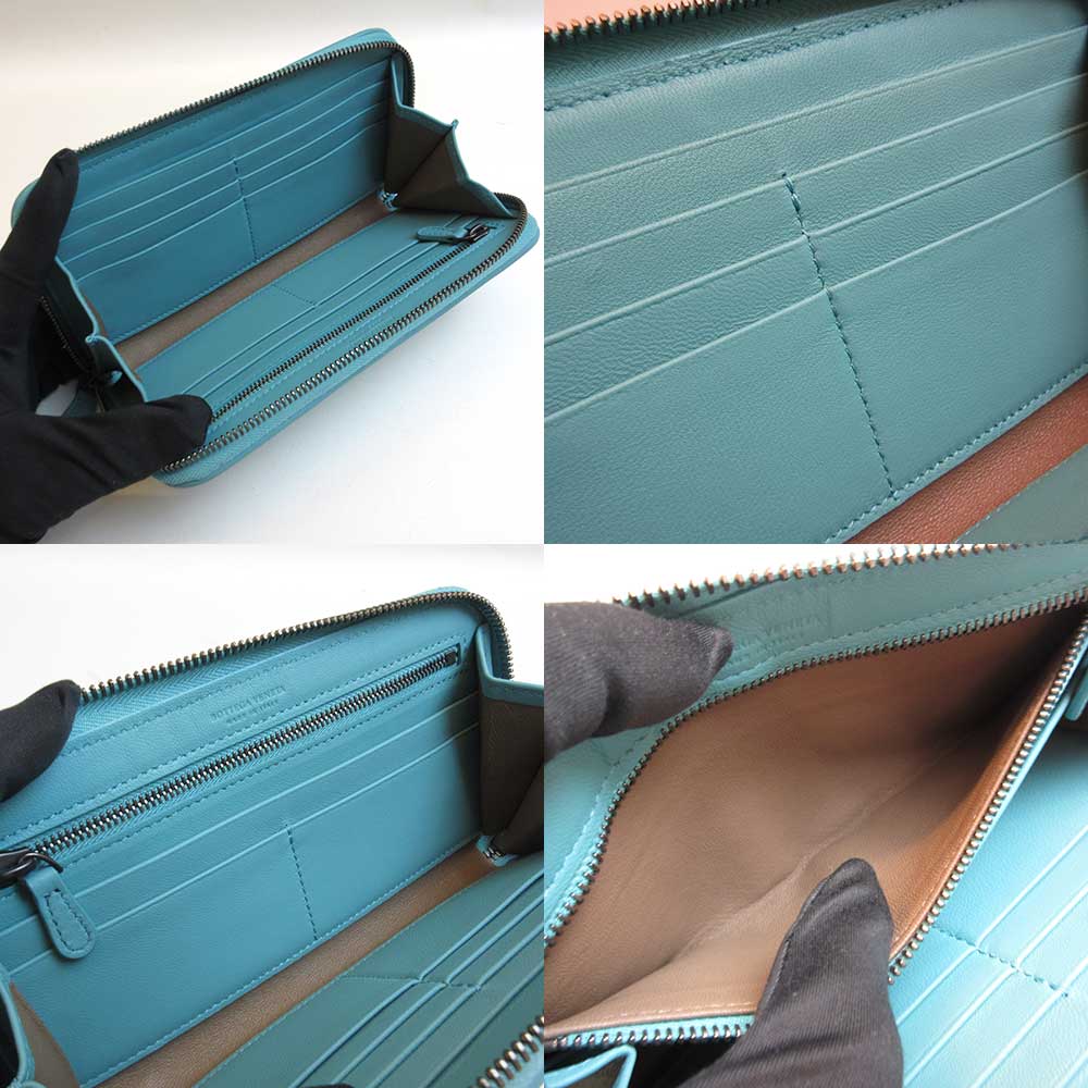 Bottega Veneta Leather Long Wallet Blue Unisex