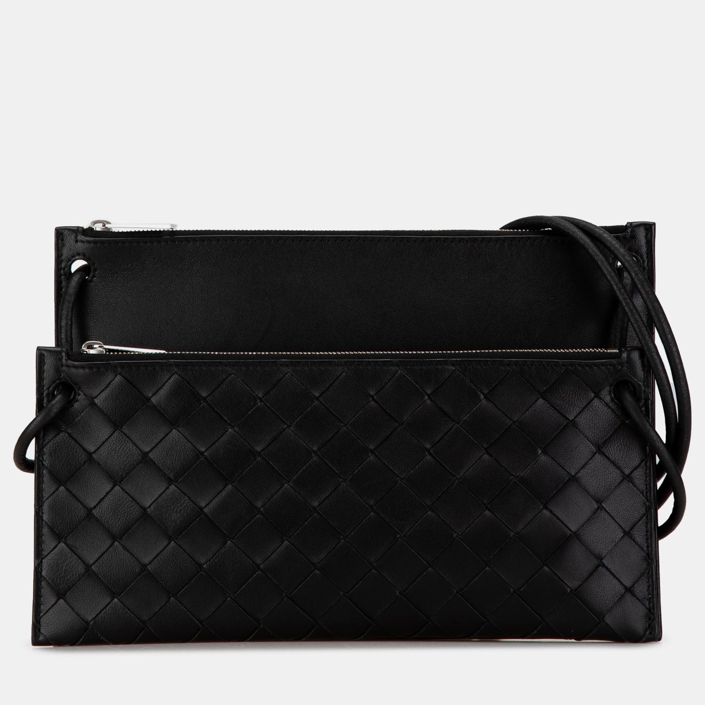 Bottega Veneta Black Leather Intrecciato Double Pouch Bag