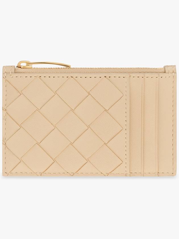 Bottega Veneta Intrecciato Zipper Card Wallet Beige