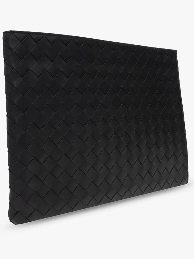 Bottega Veneta Intrecciato Half-Zip Clutch Bag Black