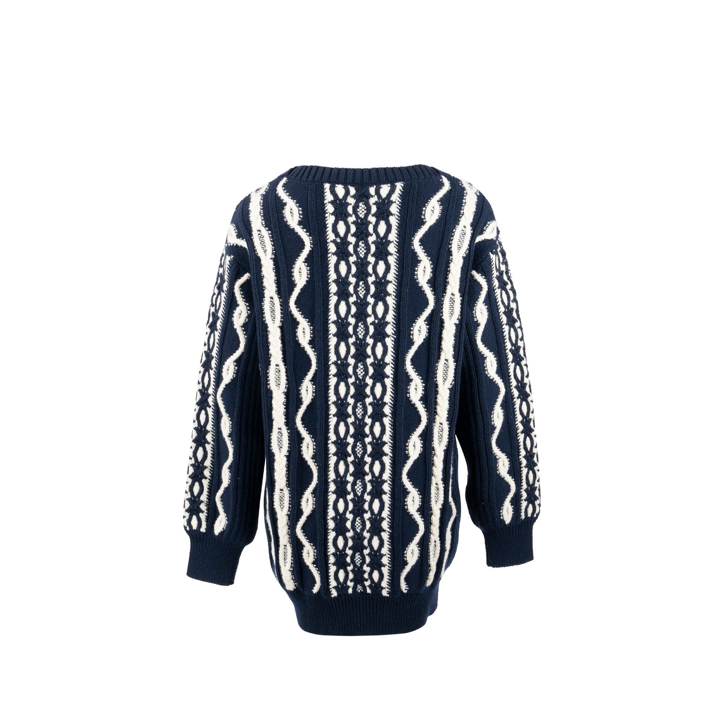 Chanel Size 34 18A Hamburg Chunky Knit Sweater Wool/Cashmere Navy/White