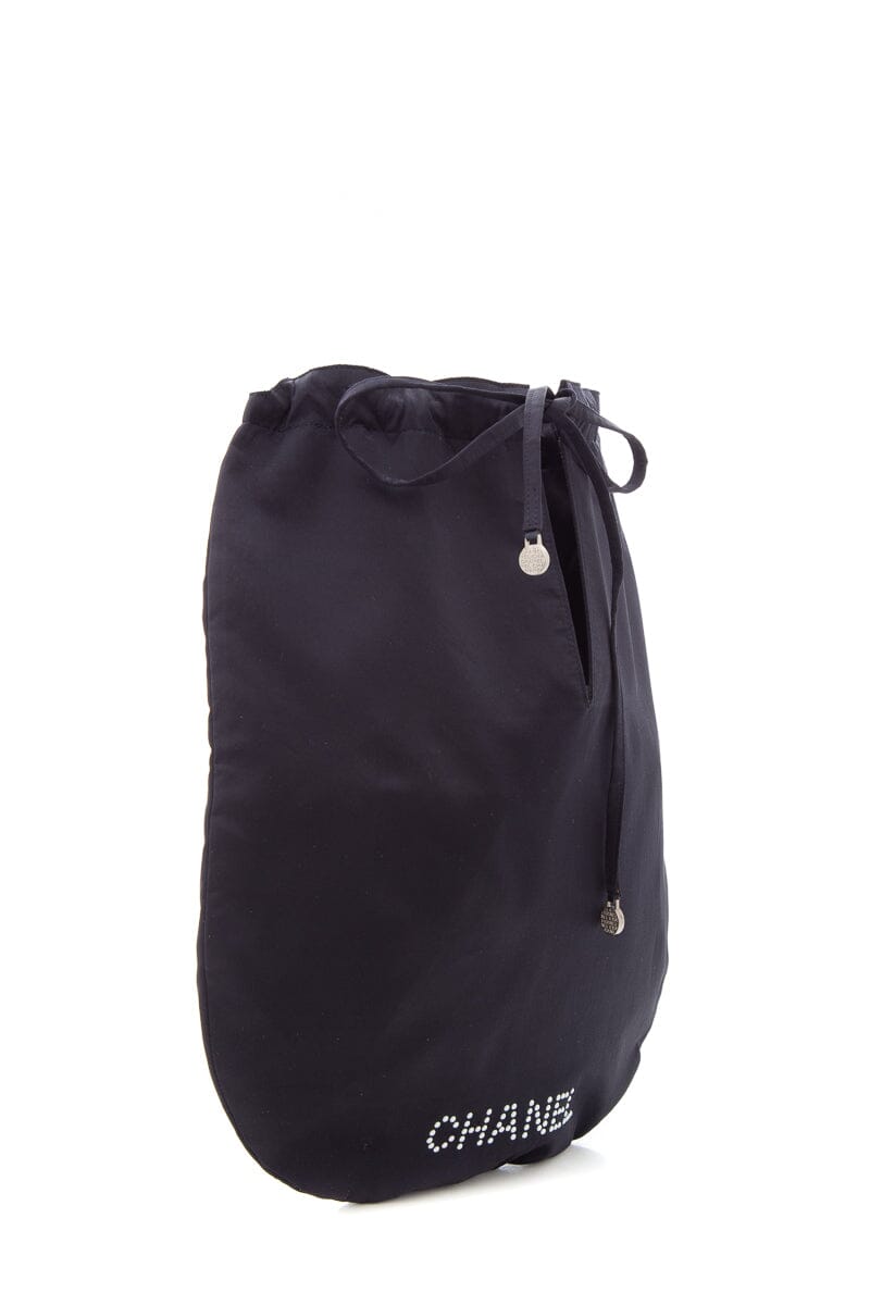 Chanel Black Satin & Pearl Stud Detail Handbag