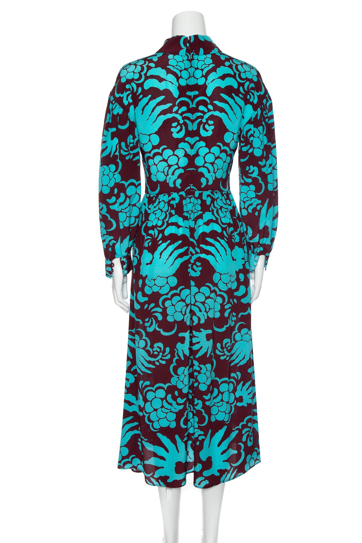 Valentino Teal and Brown Print Collared Dress SZ S