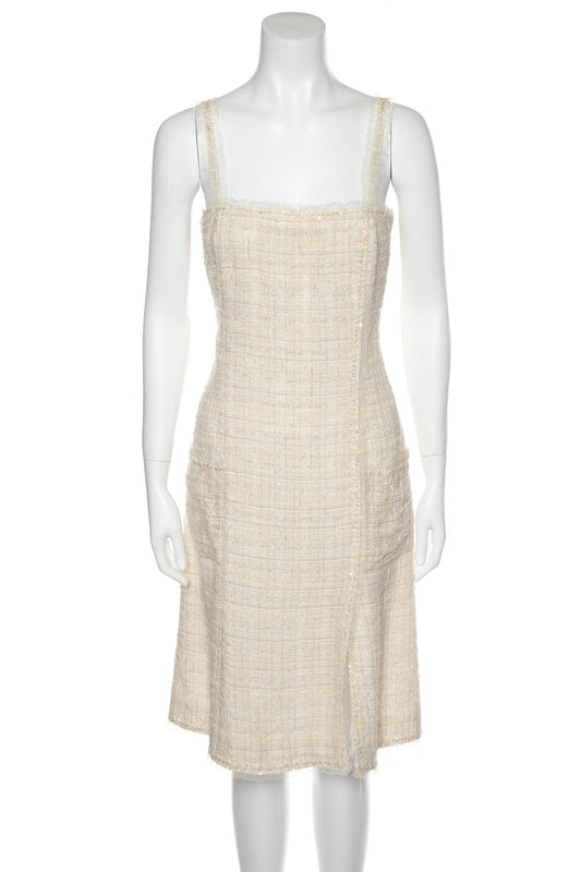 Chanel 2006 Cruise Collection Cream Sequins Trimmed Dress SZ 42
