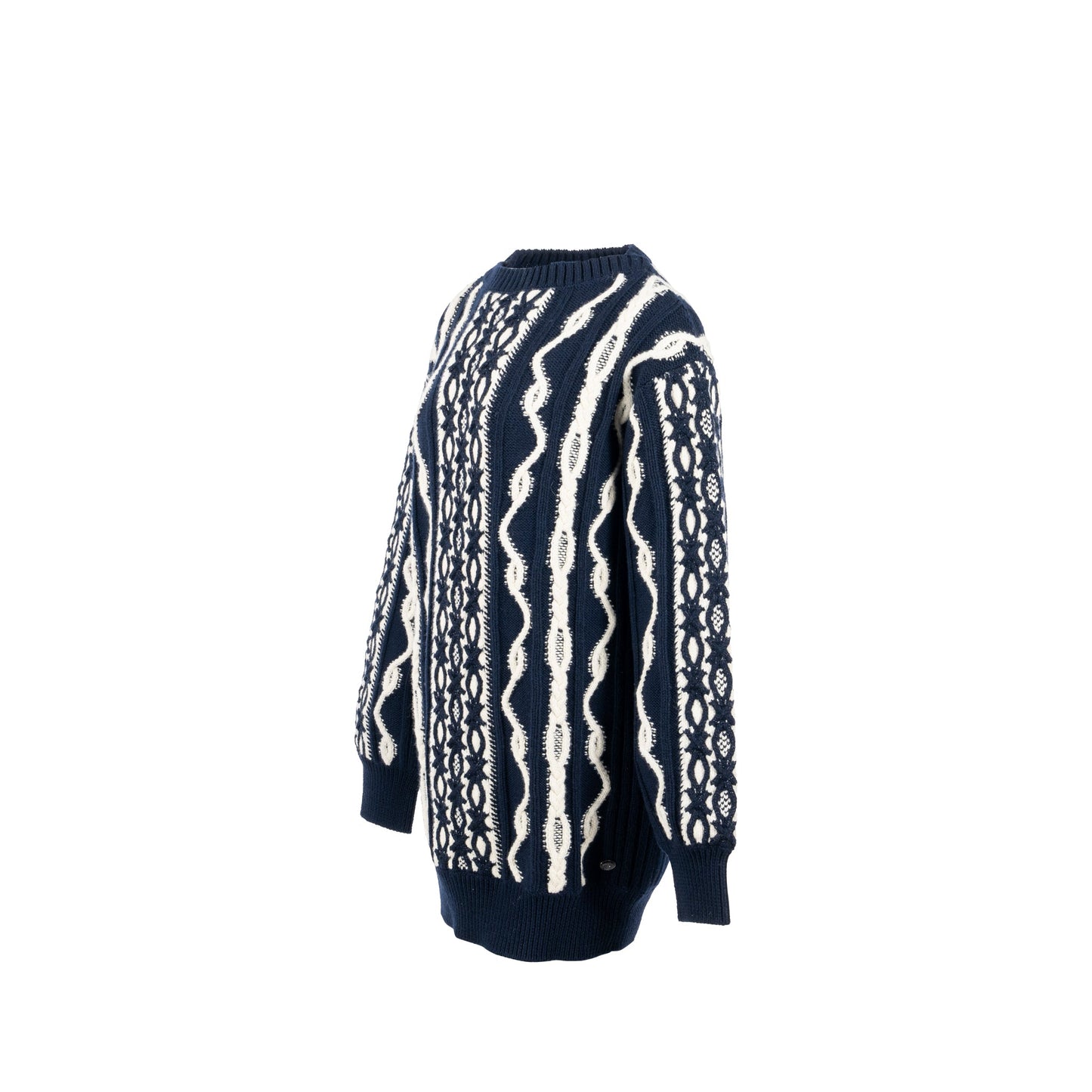 Chanel Size 34 18A Hamburg Chunky Knit Sweater Wool/Cashmere Navy/White