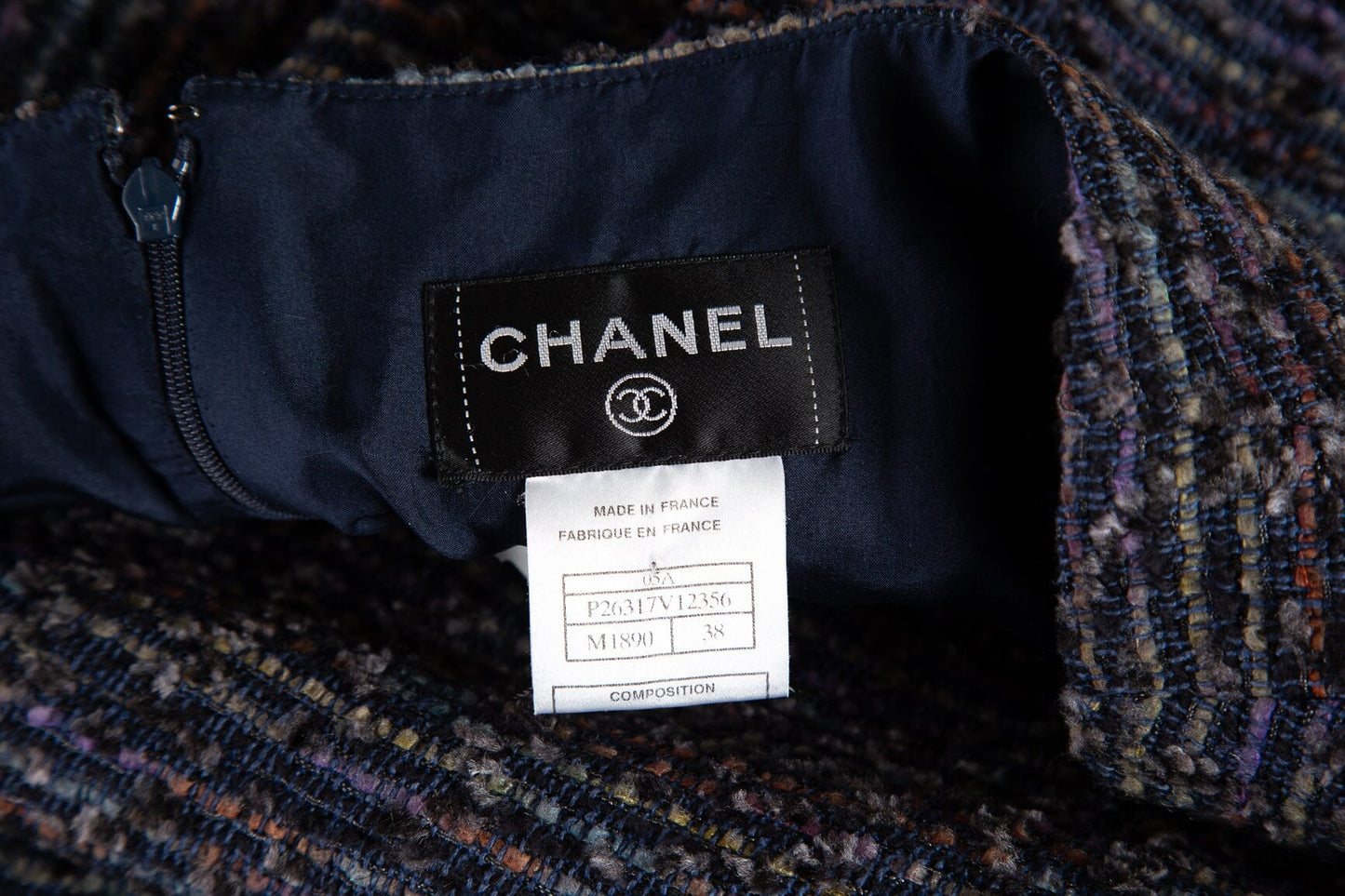 Chanel Navy Multicolor Tweed Skirt SZ 38
