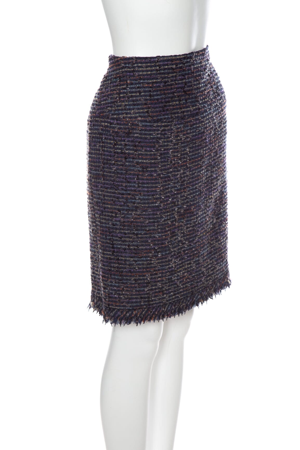 Chanel Navy Multicolor Tweed Skirt SZ 38