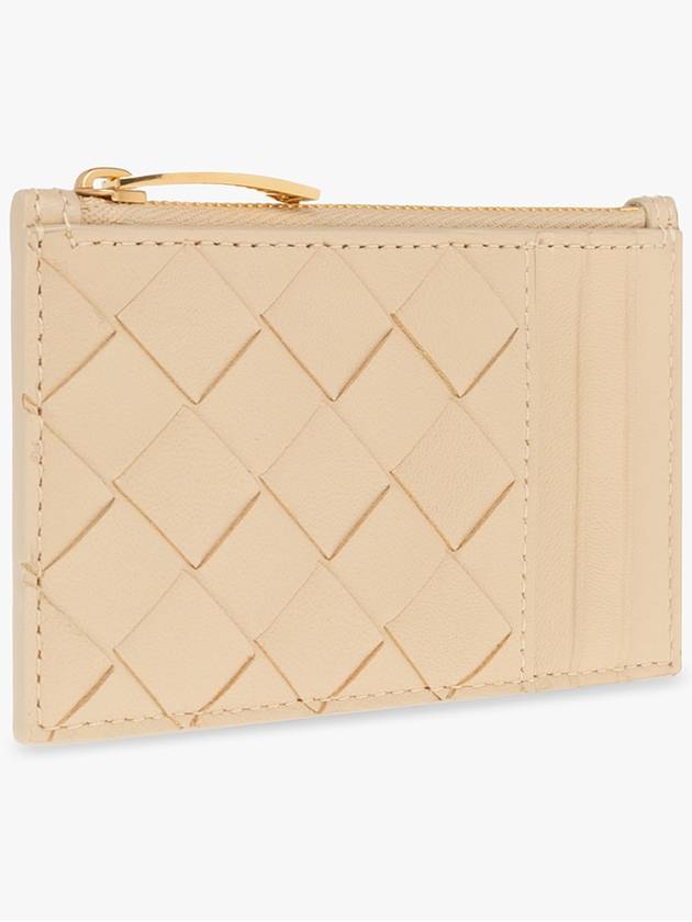 Bottega Veneta Intrecciato Zipper Card Wallet Beige