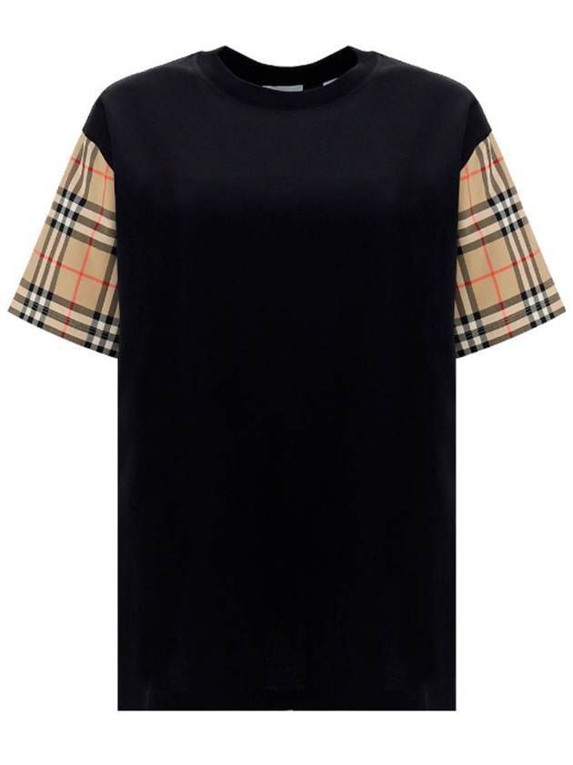Burberry Vintage Check Sleeve Cotton Oversized T-shirt Black