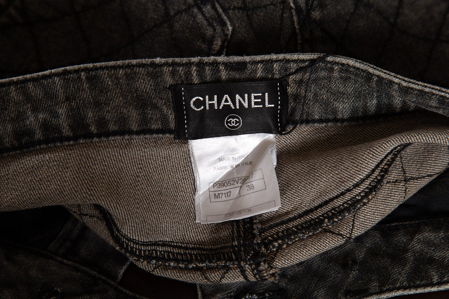 Chanel Grey Quilted Detail Skinny Jeans SZ 38