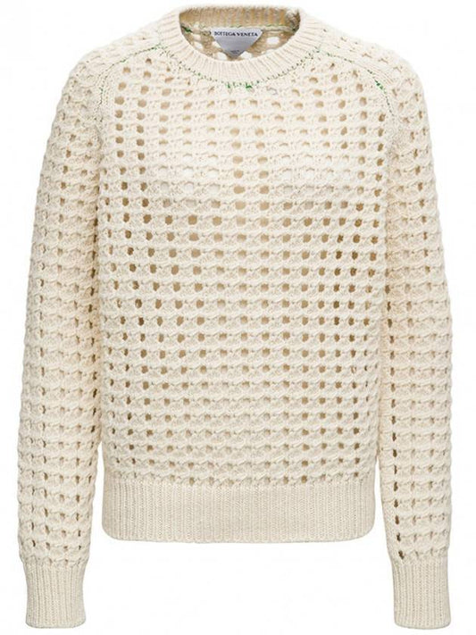 Bottega Veneta Open Mesh Sweater Knit Top Ivory