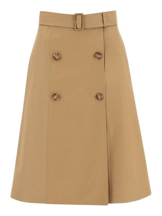 Burberry Belted Double Button A-Line Skirt Brown
