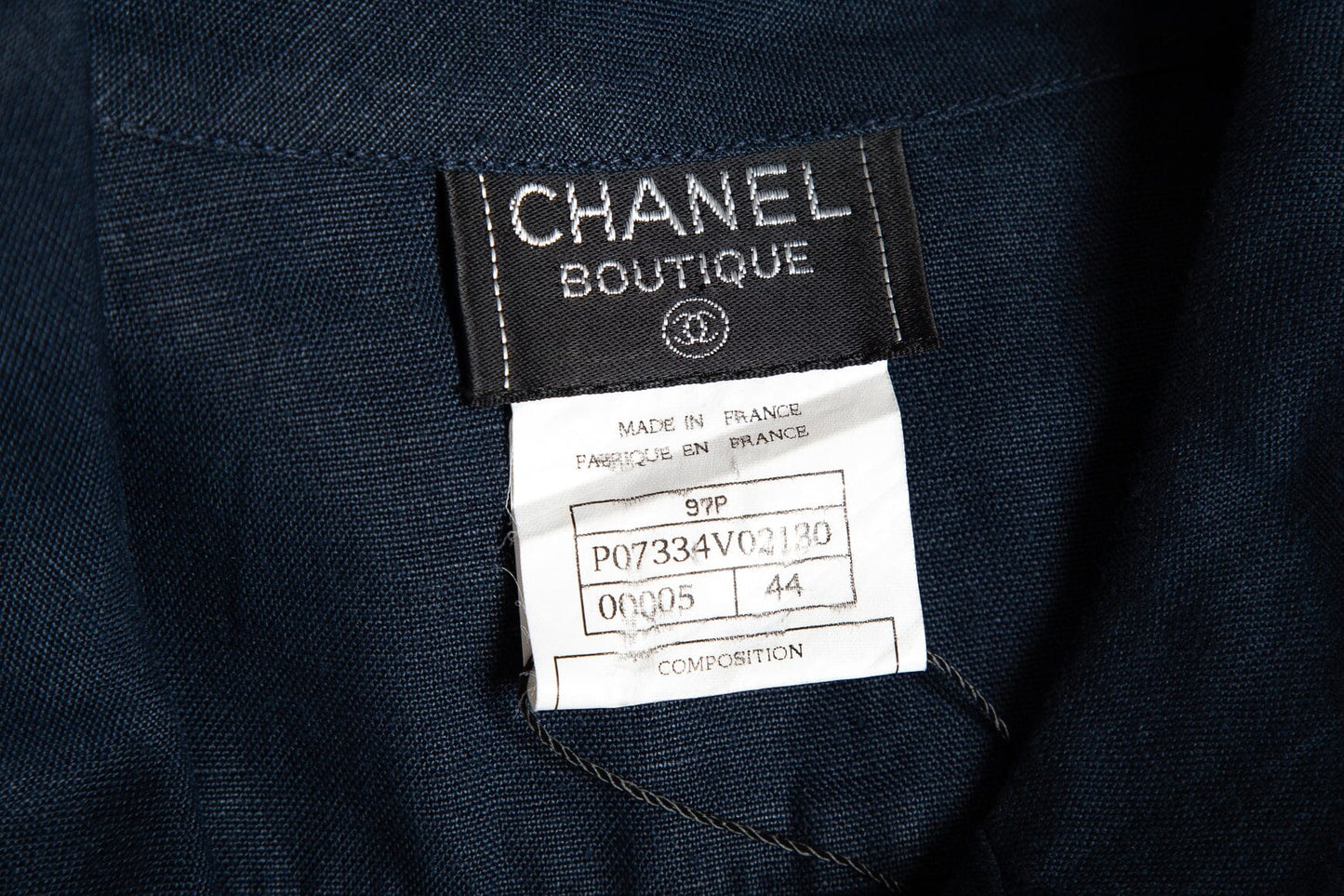 Chanel Vintage 1997 Navy Linen Blouse SZ 44