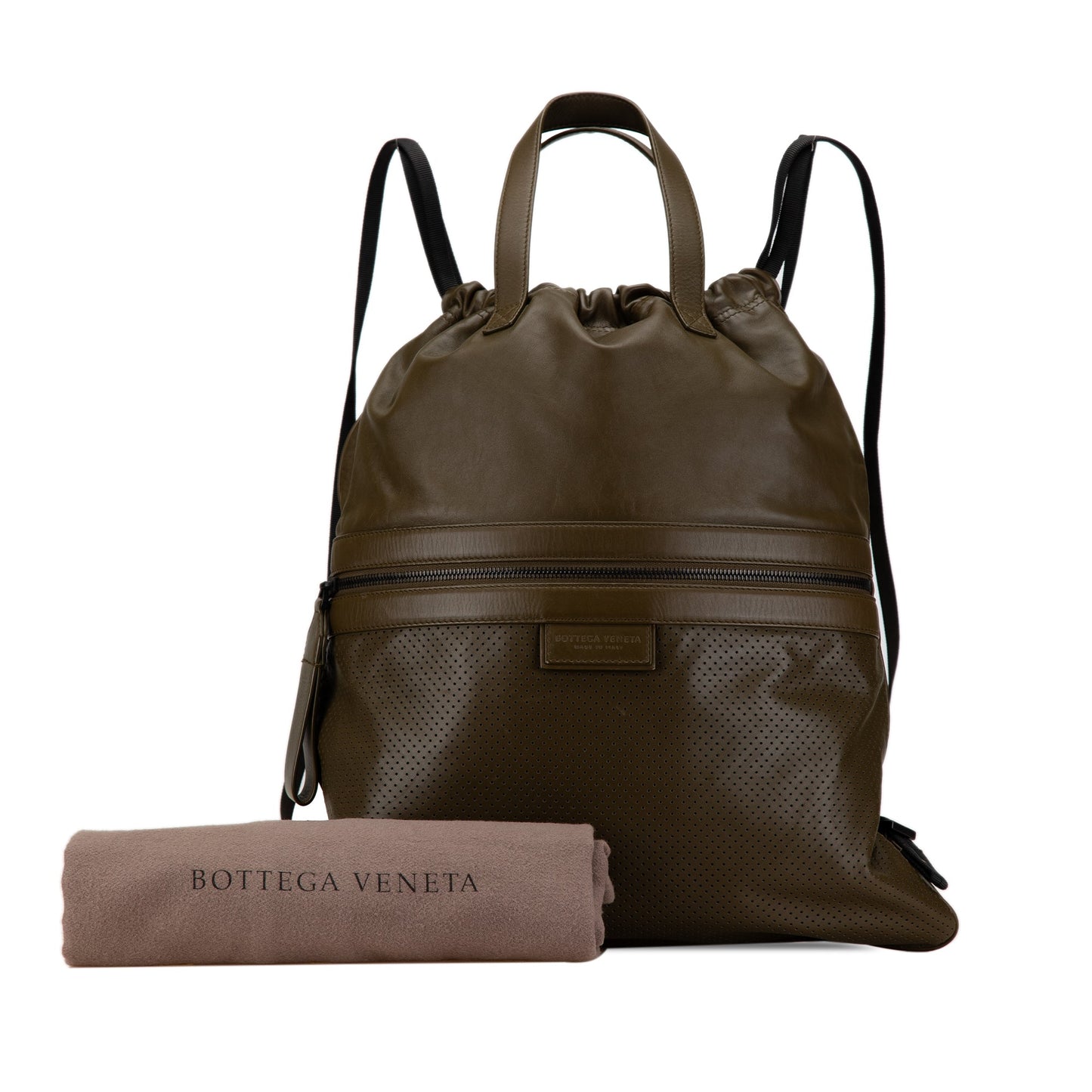 Green Bottega Veneta Perforated Leather Drawstring Backpack