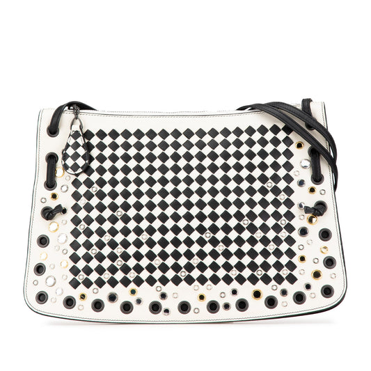 White Bottega Veneta Nappa Intrecciato Check Grommet Palio Crossbody