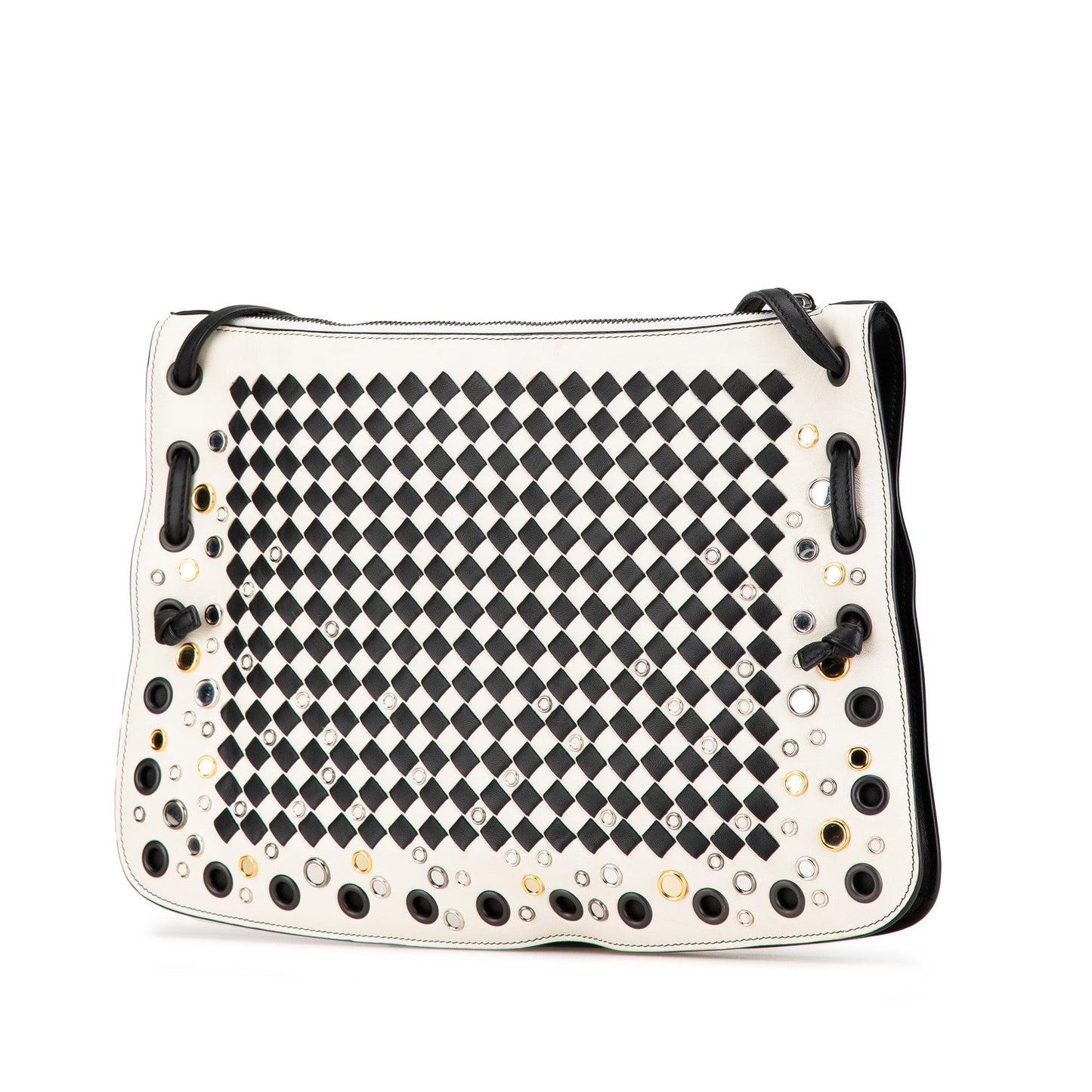 White Bottega Veneta Nappa Intrecciato Check Grommet Palio Crossbody