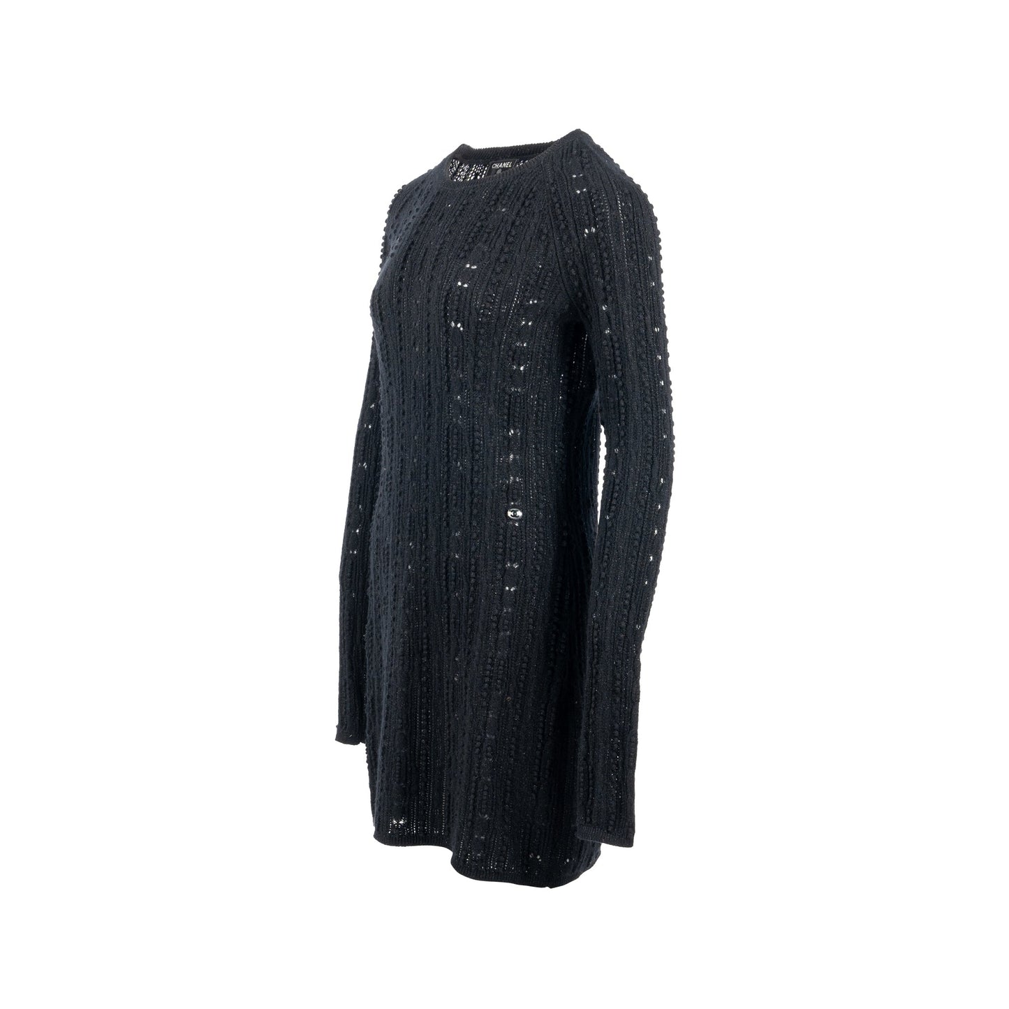 Chanel Size 38 Long-sleeve Dress Cashmere/Metal Polyester Black