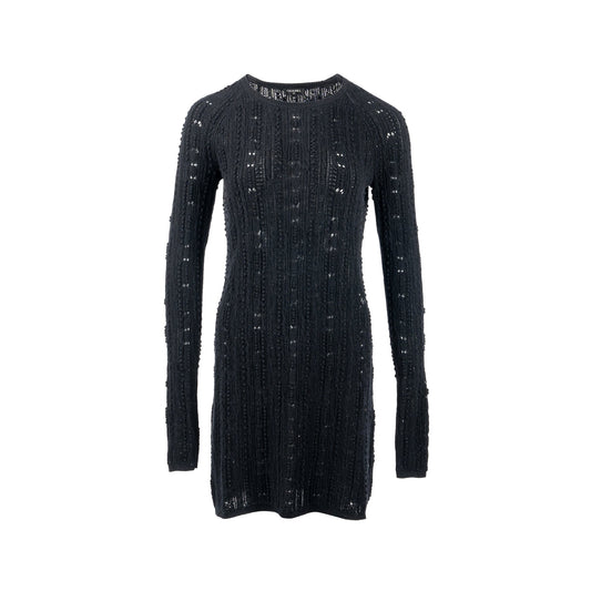 Chanel Size 38 Long-sleeve Dress Cashmere/Metal Polyester Black