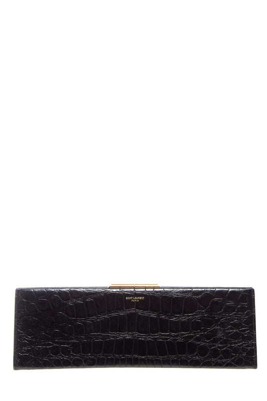 Saint Laurent Black Croc Embossed Clutch
