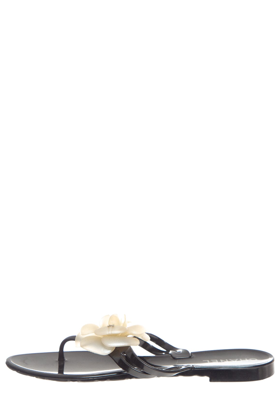 Chanel Black Jelly Camellia Thong Sandals SZ 38