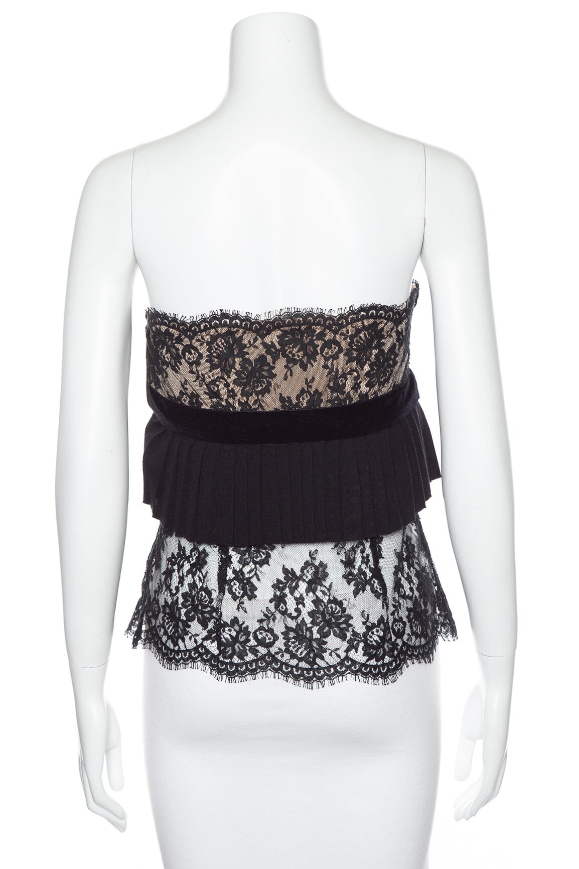 Valentino Pleated Lace Black & Tan Tube Top SZ M