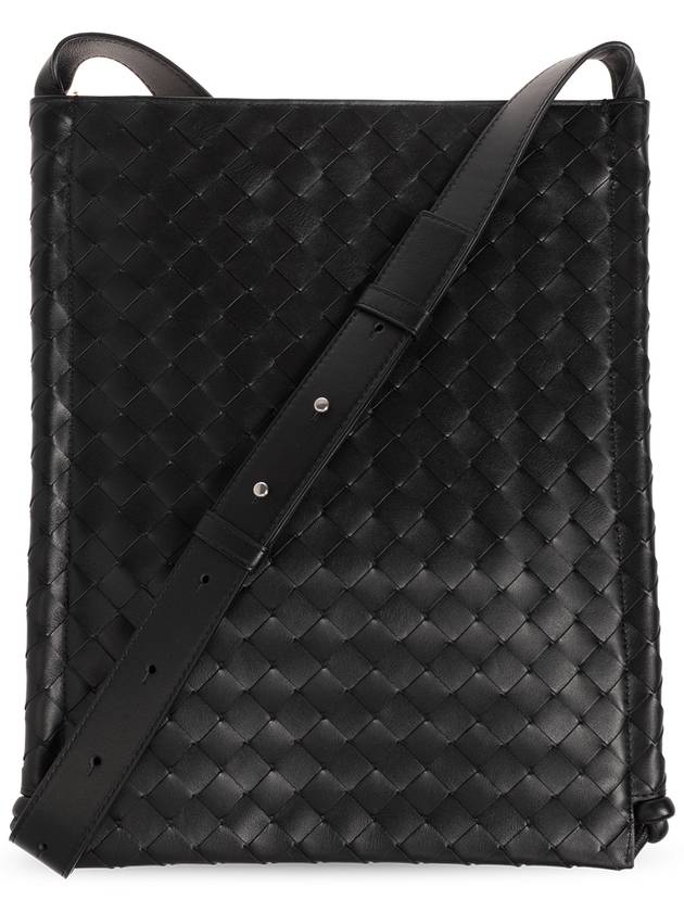 Bottega Veneta Intrecciato Flat Loop Large Leather Cross Bag Black