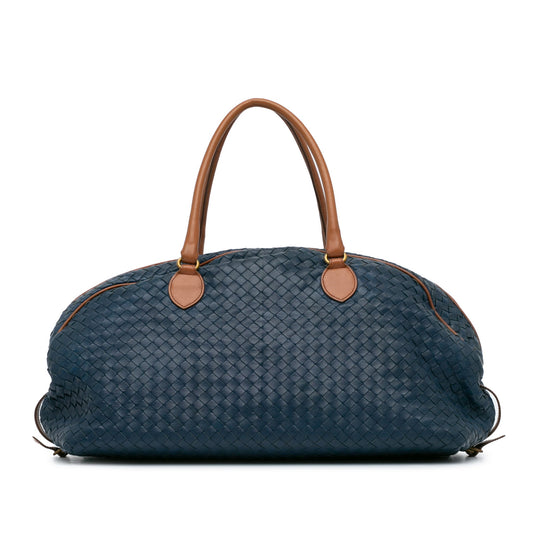 Blue Bottega Veneta Nappa Intrecciato Bowling Bag
