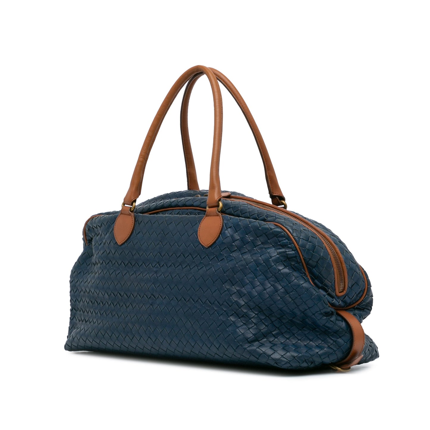 Blue Bottega Veneta Nappa Intrecciato Bowling Bag