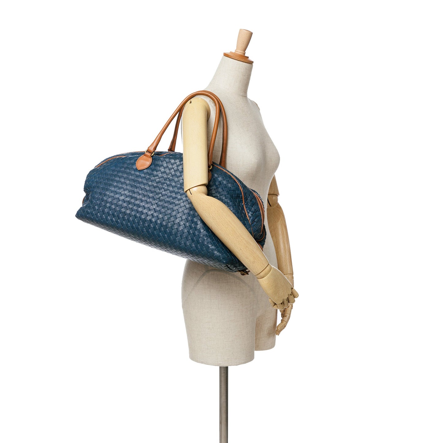 Blue Bottega Veneta Nappa Intrecciato Bowling Bag