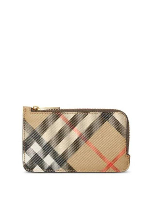 Burberry Check Corner Zipper Card Wallet Sand