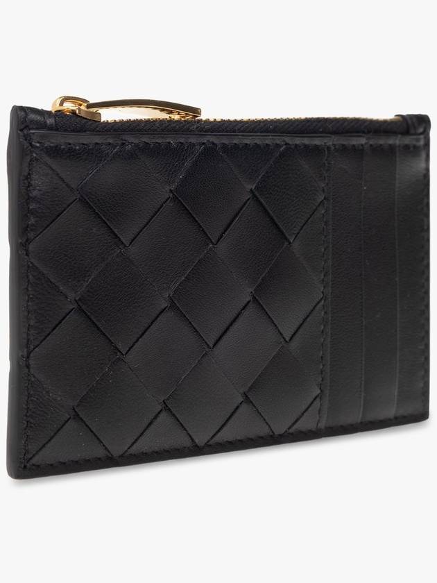 Bottega Veneta Intrecciato Zipper Leather Card Wallet Black