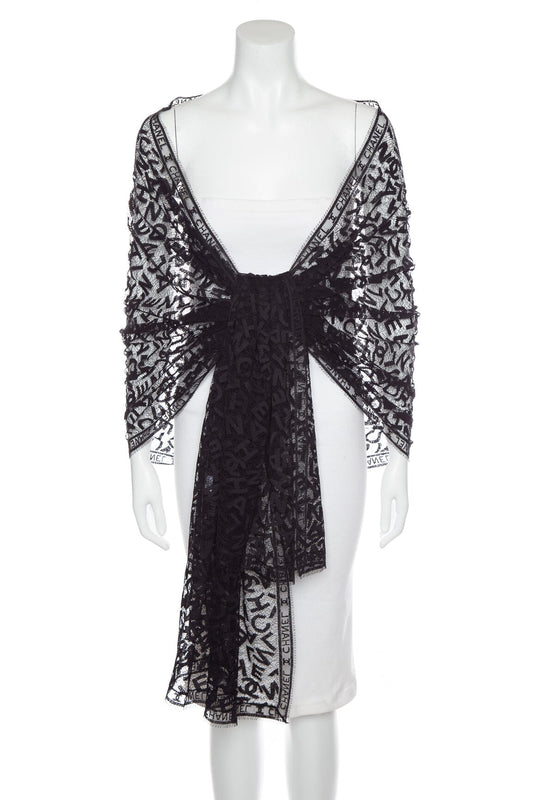 Chanel Vintage 1998 Autumn Black Lace Embroidery Shawl