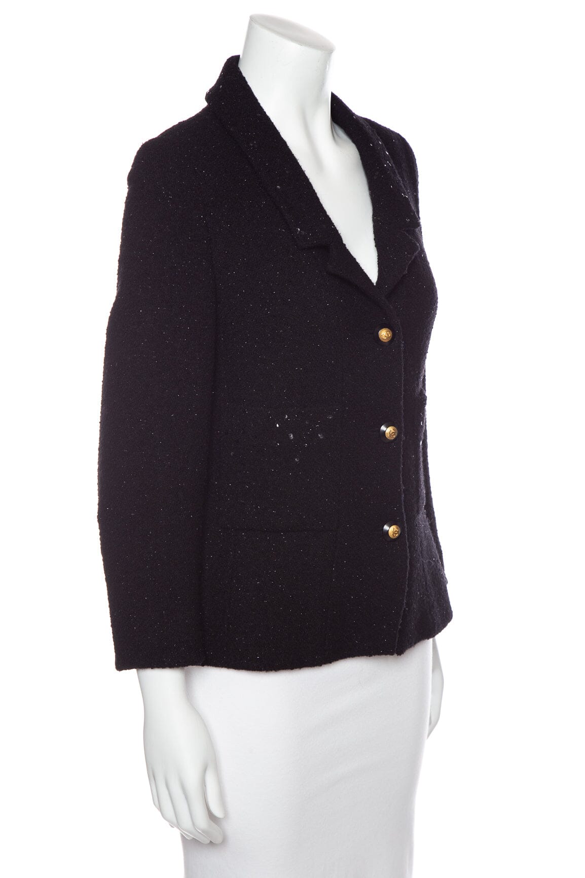 Chanel Vintage 1993 Autumn Black Glitter and Sequins Detail Jacket SZ 46