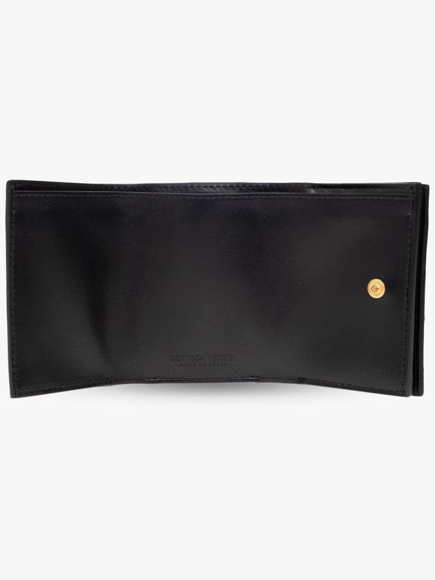 Bottega Veneta Tiny Interciato Bifold Double Flap Bifold Wallet Black