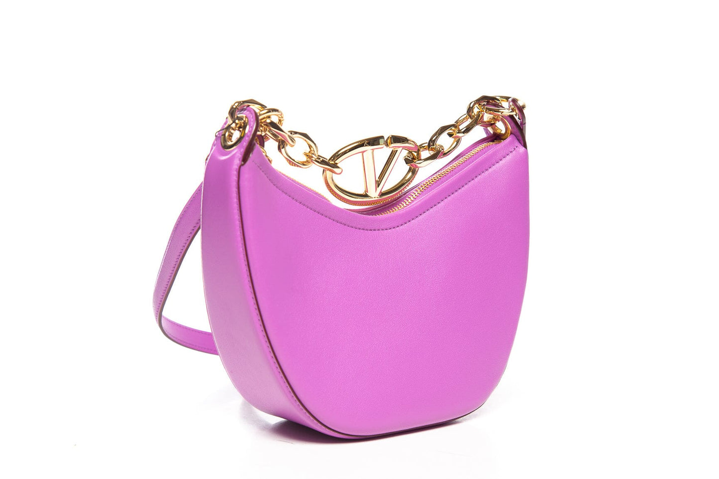Valentino Purple Leather VLogo Moon Hobo Handbag