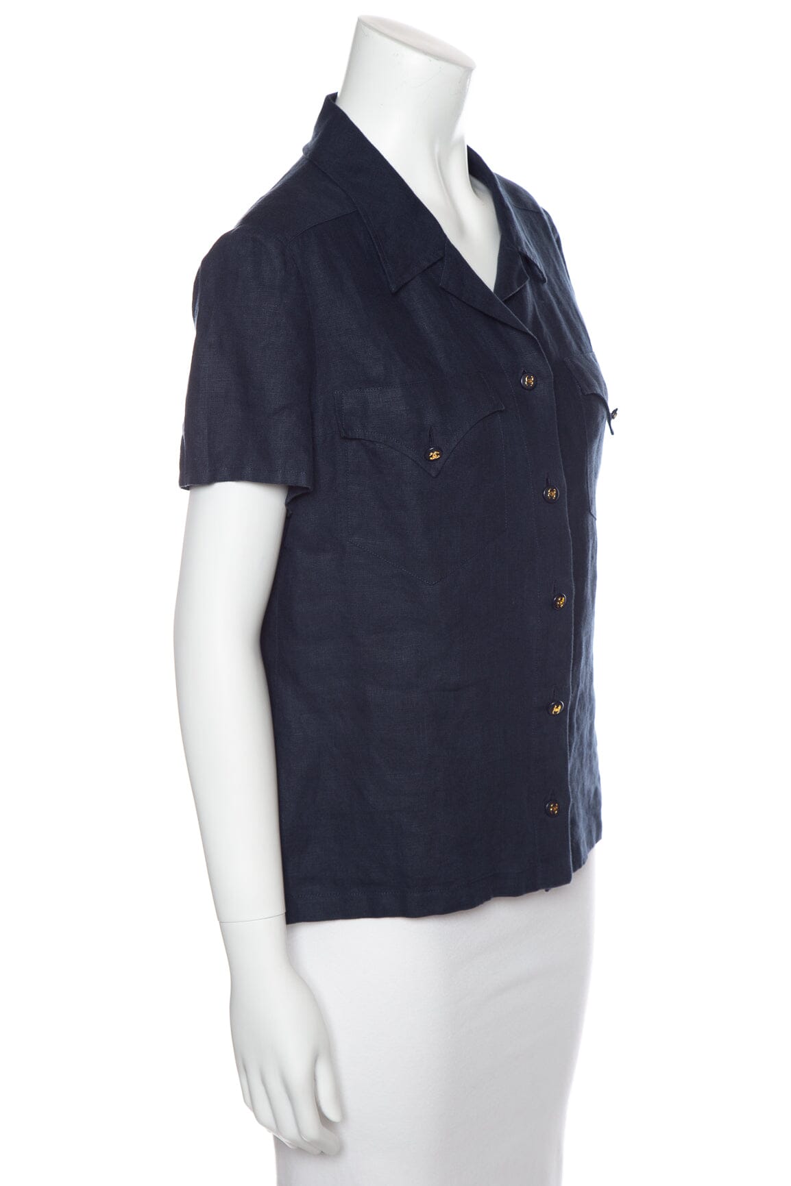 Chanel Vintage 1997 Navy Linen Blouse SZ 44