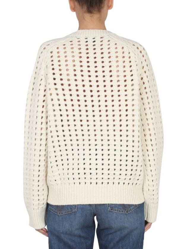 Bottega Veneta Open Mesh Sweater Knit Top Ivory