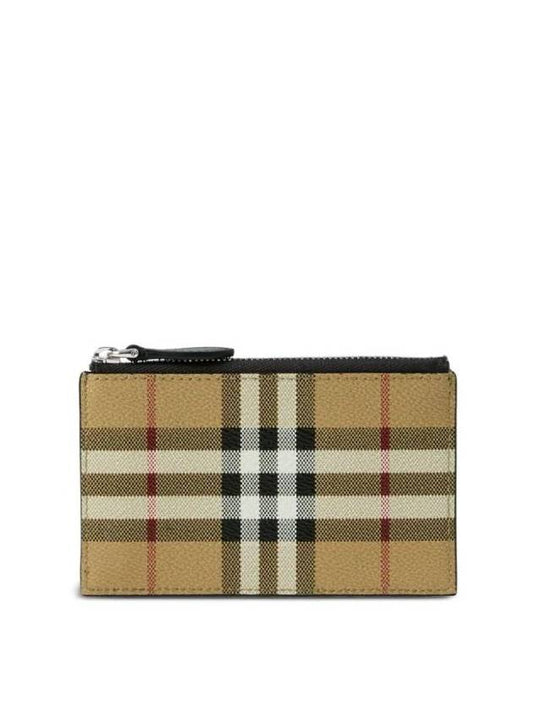Burberry Vintage Check Leather Card Wallet Beige