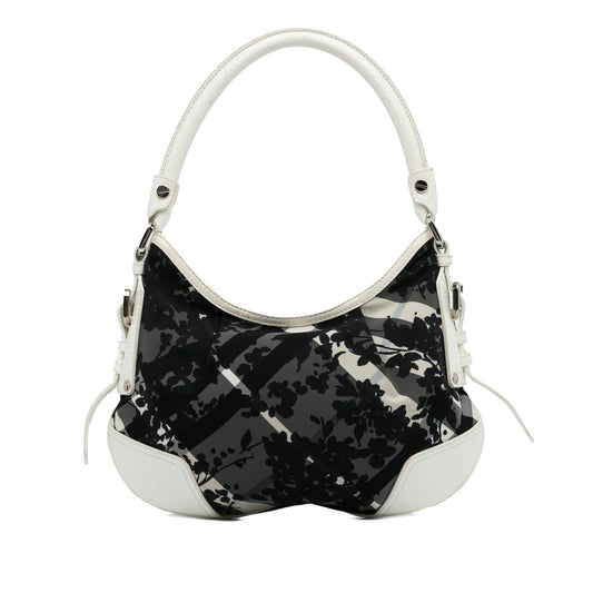 Black Burberry Floral Beat Check Foley Hobo Bag